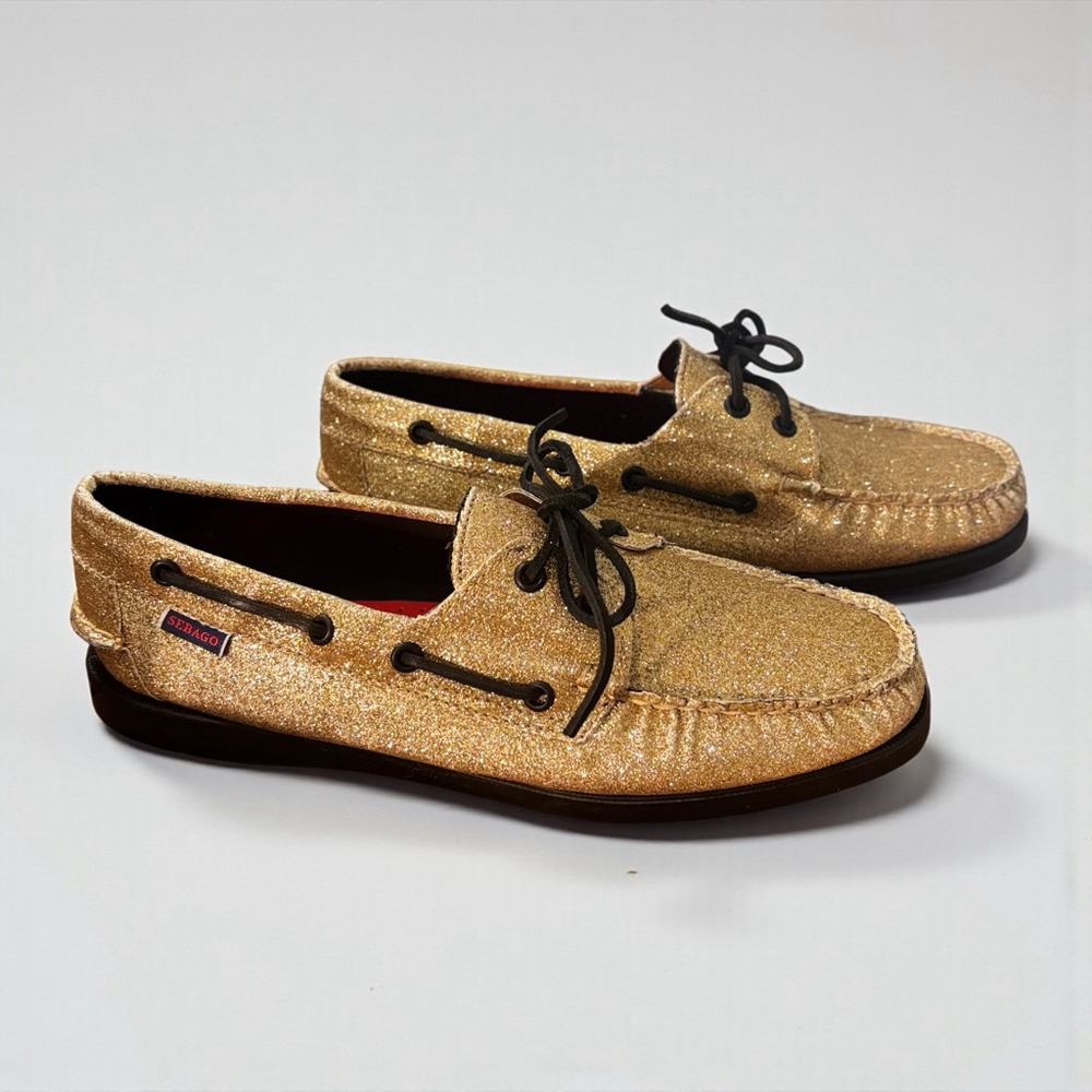 Sebago Portland Glitter Boat Shoes Gold Size 10.5 Women’s NWOT